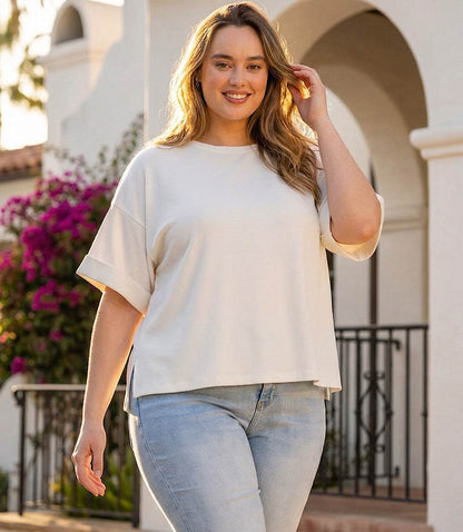 Plus Size Ribbed Cuffed Sleeve Top