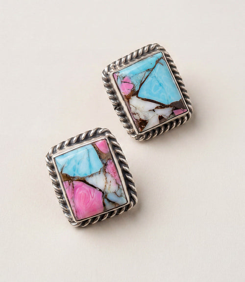 Cotton Candy Turquoise Square Post Earrings