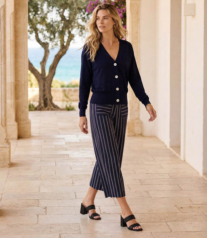 Stripe Cropped Wide-Leg Pants