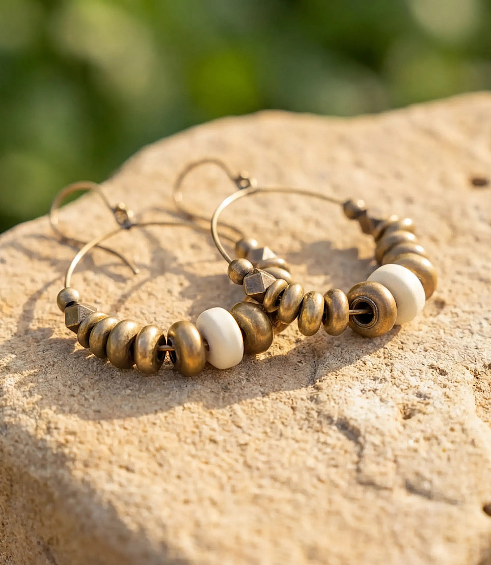 Gold Bead Hoop Earrings