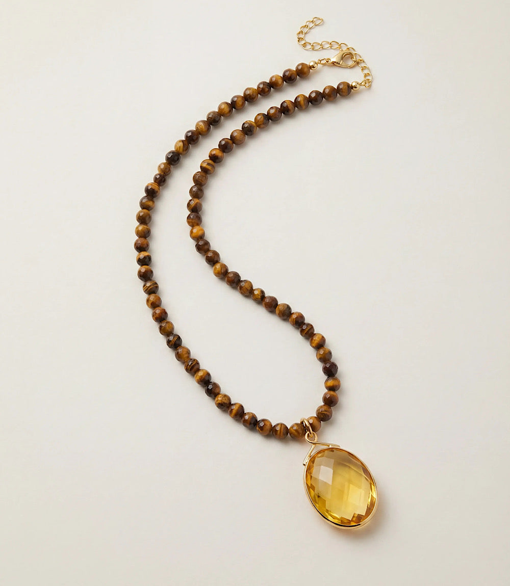 Tigers Eye Beaded Crystal Necklace