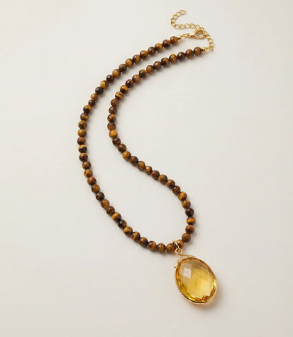 Tigers Eye Beaded Crystal Necklace