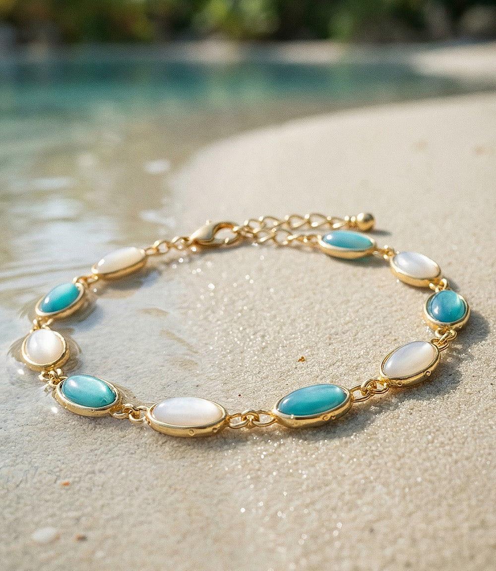 Turquoise And Pearl Beaded Bracelet