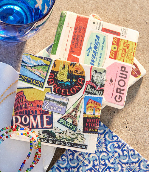 Luggage Tag Marble Coasters, Set Of 4