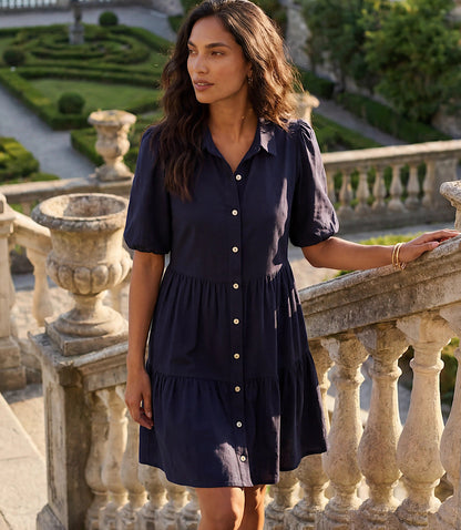 Puff Sleeve Tiered Shirtdress