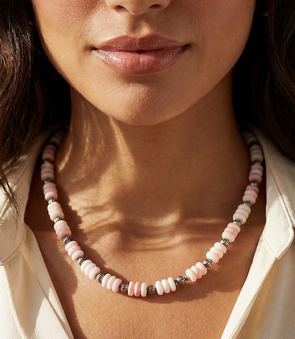 Pink Conch Beaded Sterling Silver Necklace