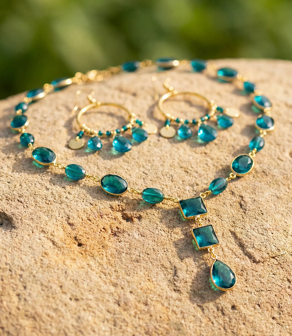 Teal Topaz Lariat Necklace
