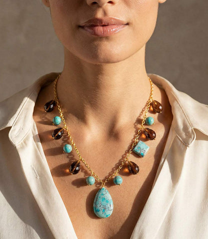Dangling Turquoise And Gemstone Necklace