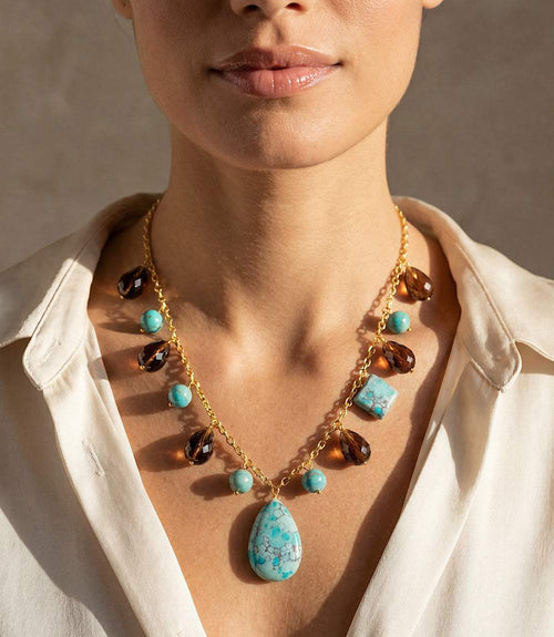 Dangling Turquoise And Gemstone Necklace