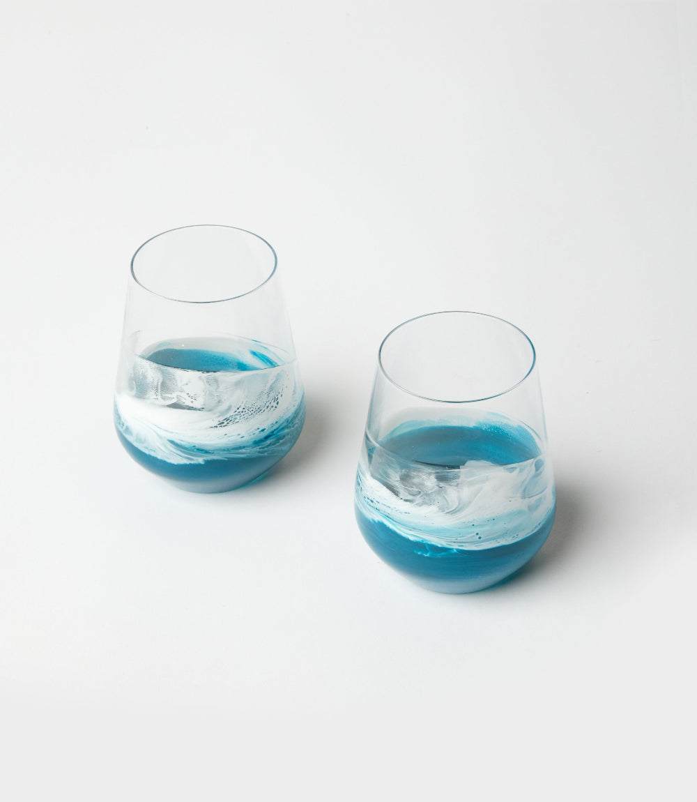 Ocean Waves Wine Glasses, Set Of 2