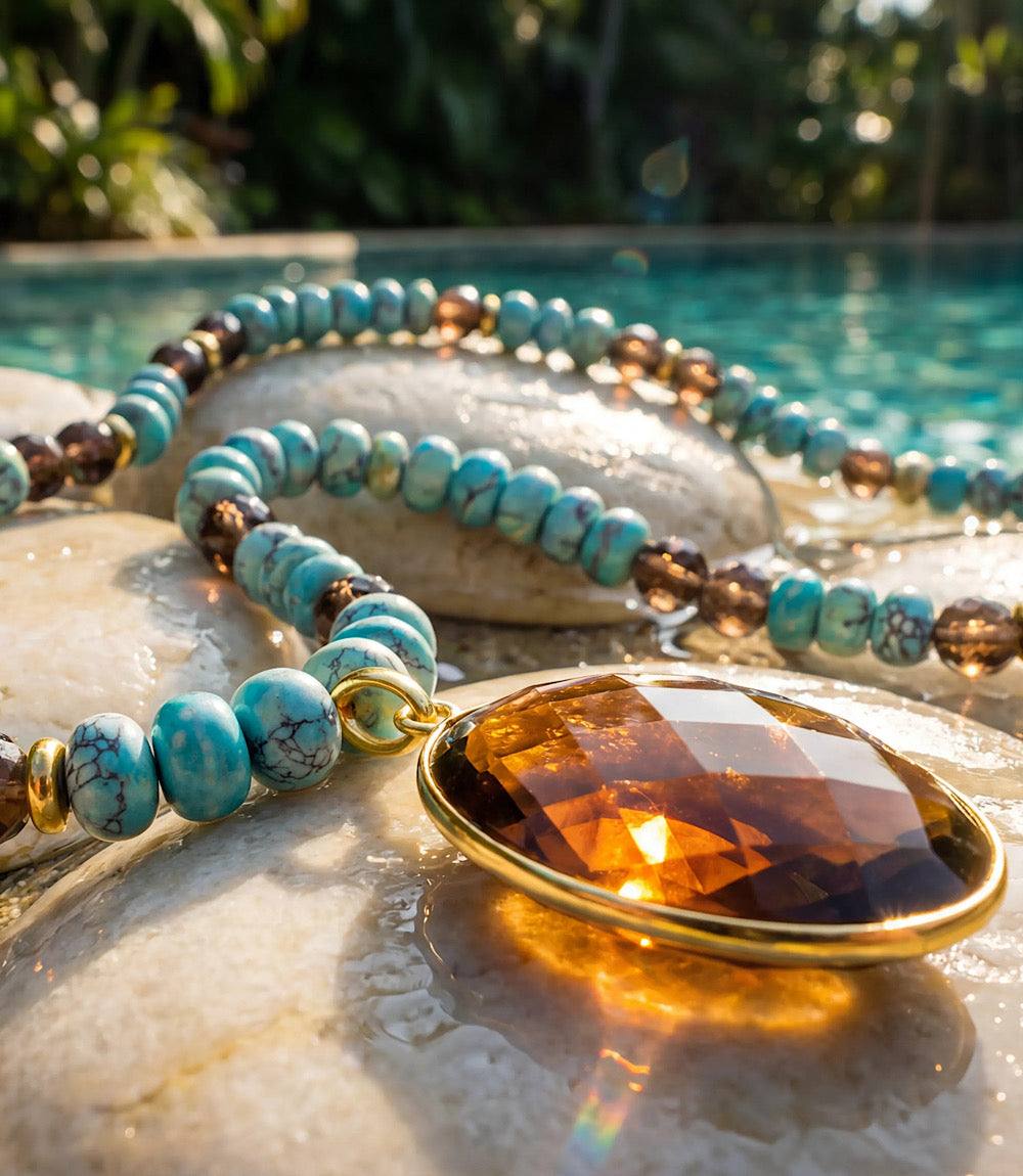 Gemstone Pendant Beaded Turquoise Necklace