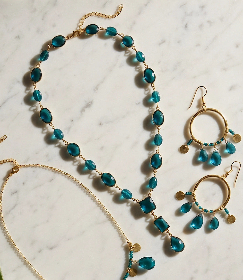 Teal Topaz Lariat Necklace