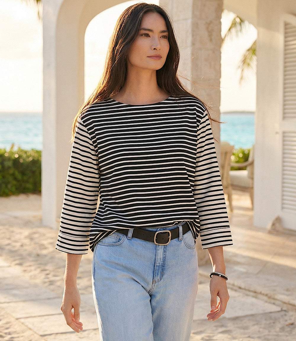 Contrast Stripe Cuffed Sleeve Top