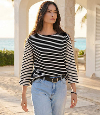 Contrast Stripe Cuffed Sleeve Top