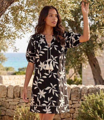 Petite Size Puff Sleeve Tassel Dress