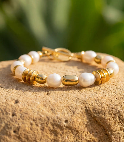 Pearl And Gold Toggle Bracelet
