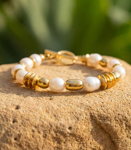 Pearl And Gold Toggle Bracelet