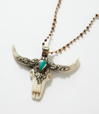 Sterling Silver Longhorn Carved Bone Necklace