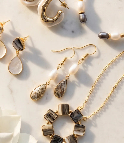 Abalone And Pearl Teardrop Earrings