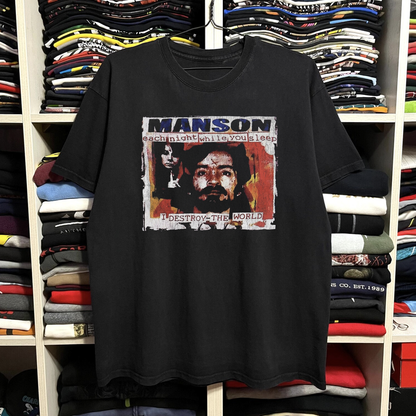 90s Charles Manson Washed Black Tee
