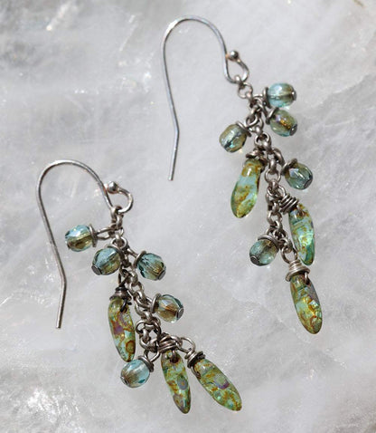 Rustic Creek Glass Cluster Earrings