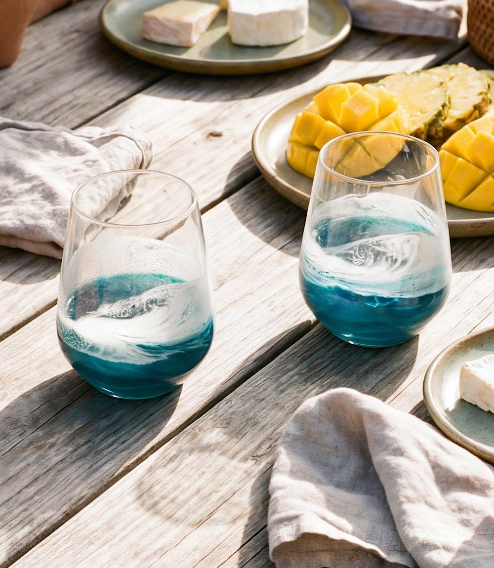 Ocean Waves Wine Glasses, Set Of 2