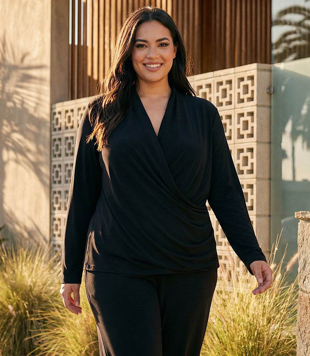 Plus Size Travel Jersey Drape Front Crossover Top