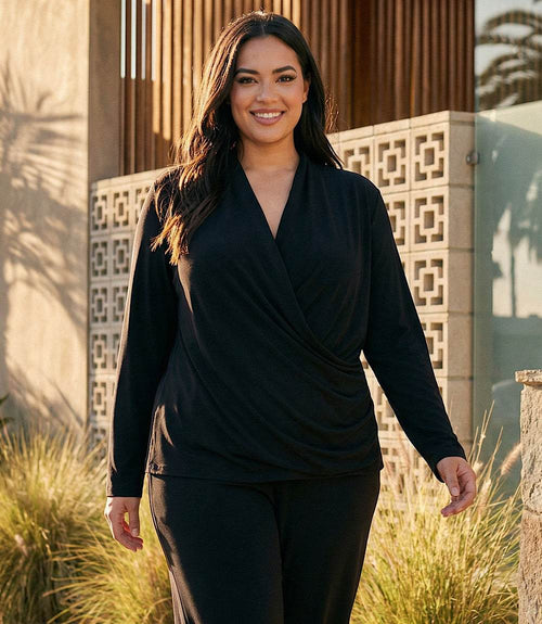 Plus Size Travel Jersey Drape Front Crossover Top