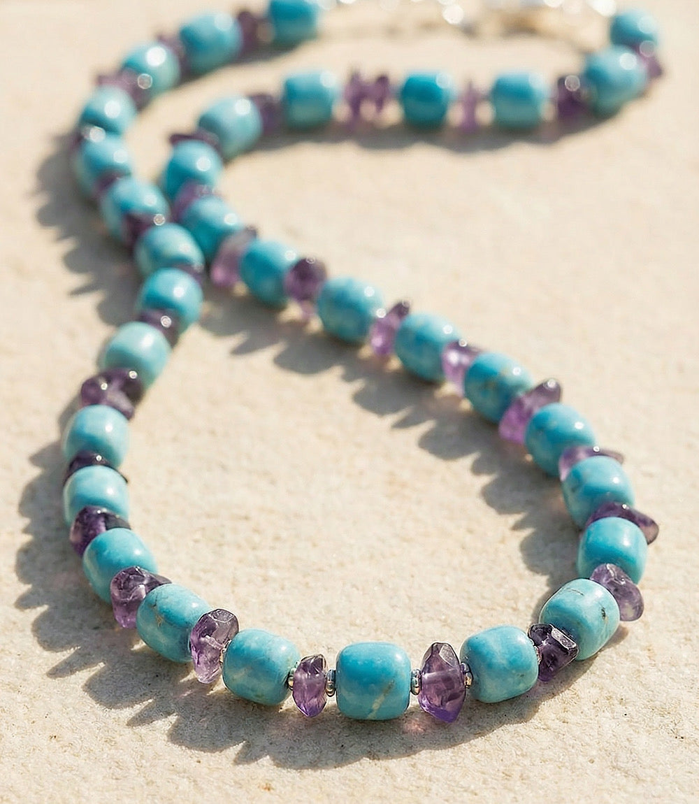 Larimar And Amethyst Beaded Necklace