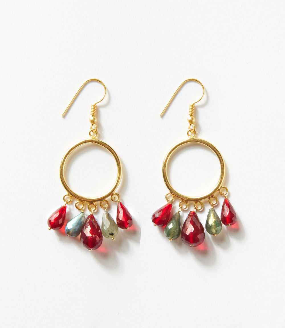 Dangling Gemstone Hoop Earrings