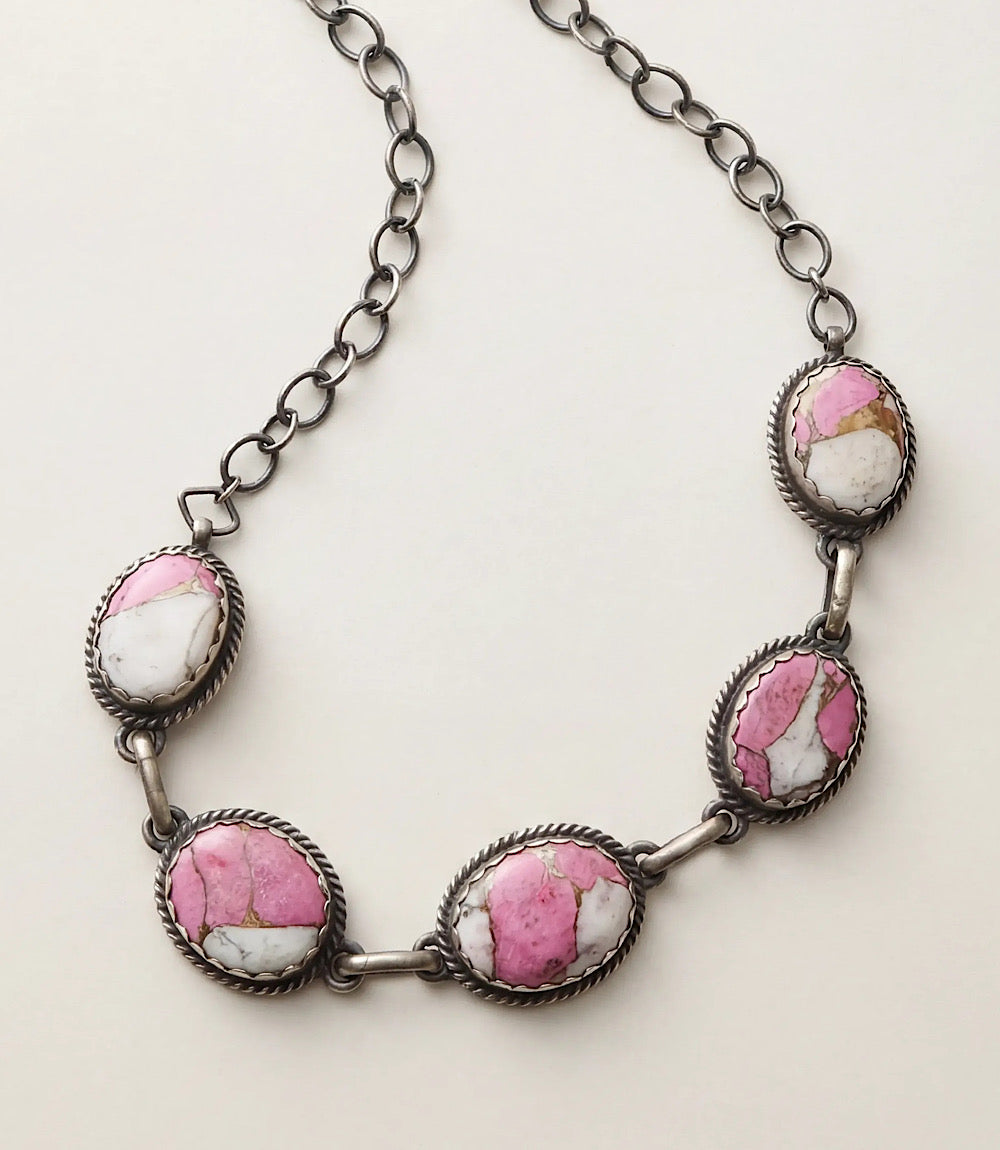 Embellished Cotton Candy Turquoise Link Necklace