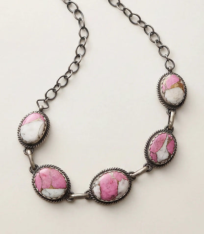 Embellished Cotton Candy Turquoise Link Necklace