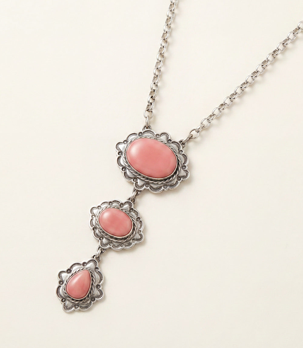 Pink Conch Triple Drop Sterling Silver Necklace