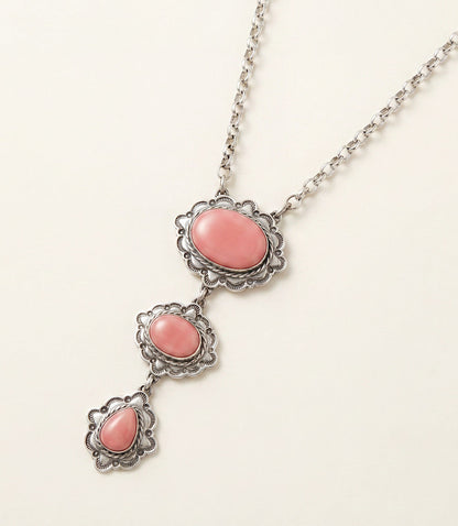 Pink Conch Triple Drop Sterling Silver Necklace