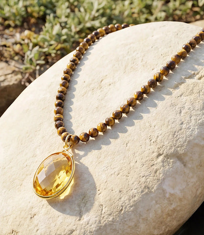 Tigers Eye Beaded Crystal Necklace