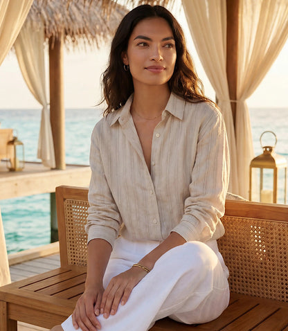 Stripe Linen Roll-Tab Shirt