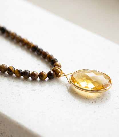 Tigers Eye Beaded Crystal Necklace