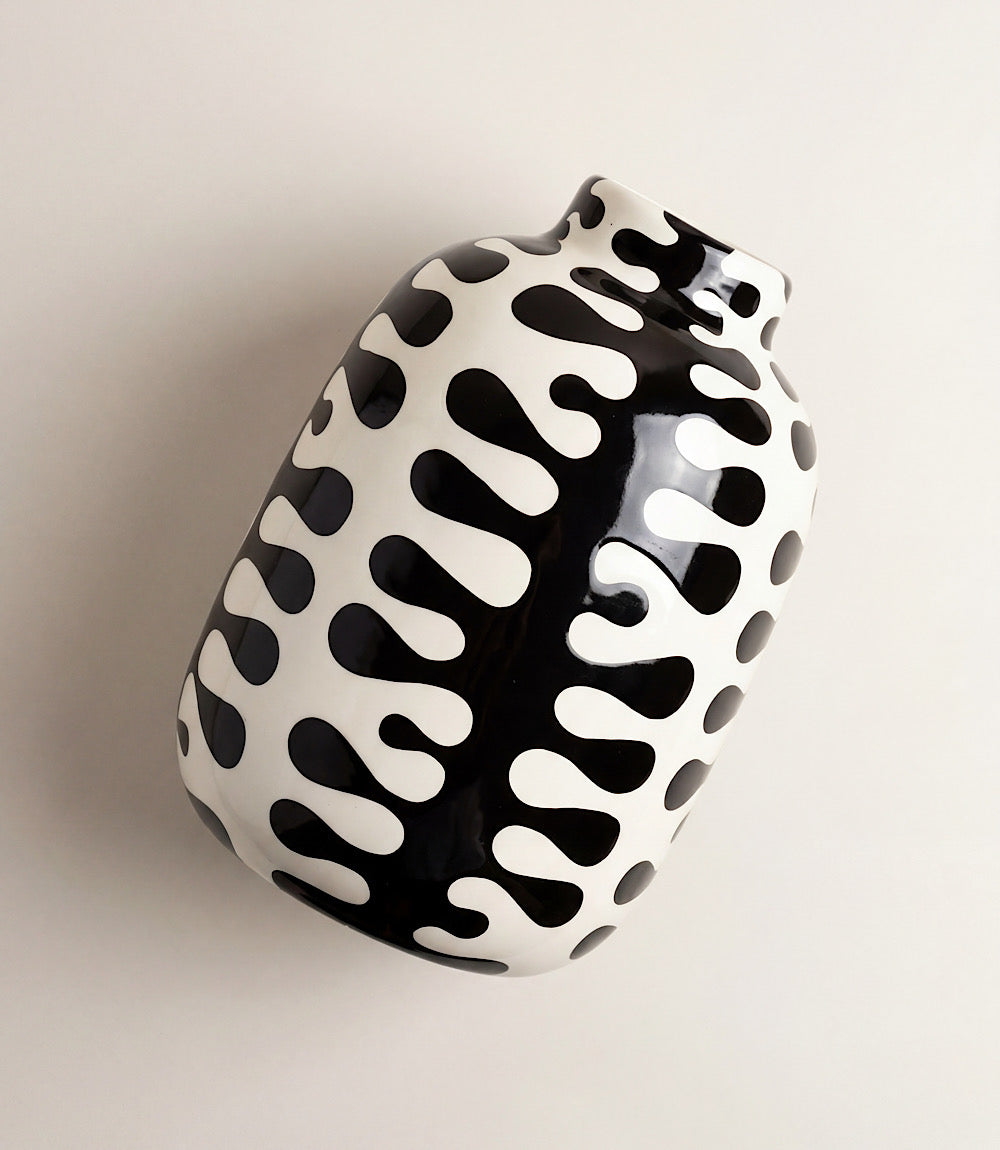 Wide Black And White Ceramic Vase