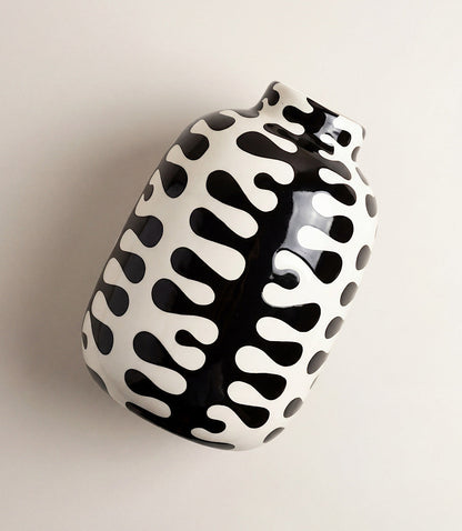 Wide Black And White Ceramic Vase
