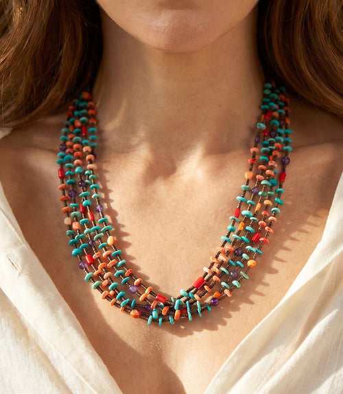 Five Strand Turquoise Beaded Treasure Necklace