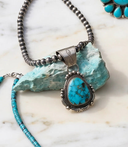 Embellished Turquoise Pendant Necklace
