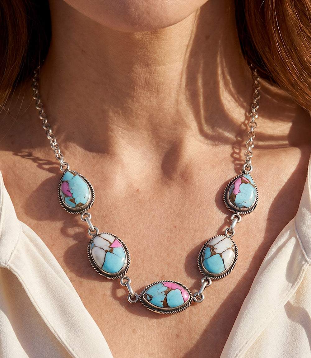 Cotton Candy Turquoise Link Necklace