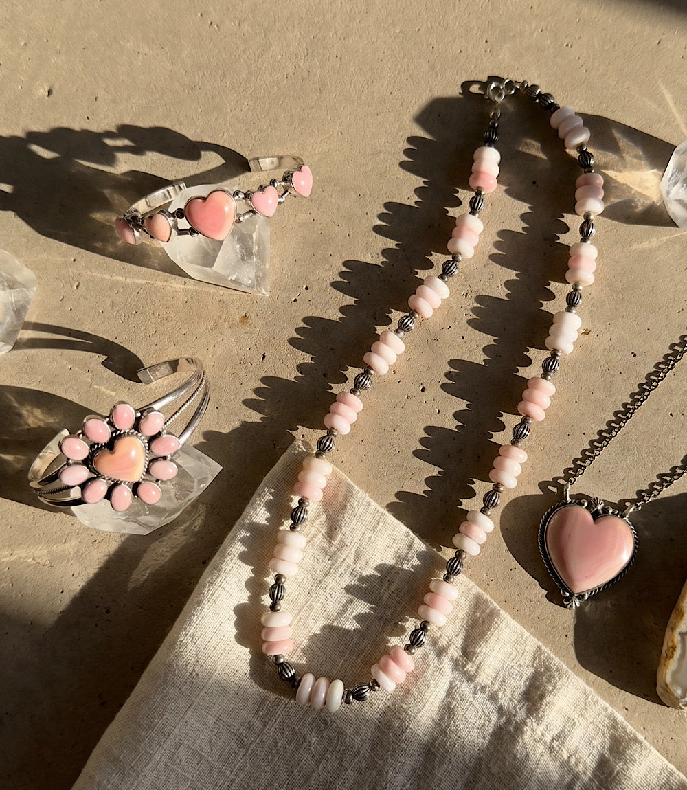 Pink Conch Heart Cuff Bracelet