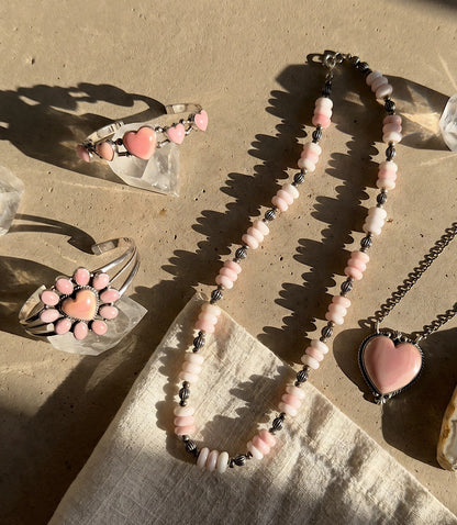 Pink Conch Heart Cuff Bracelet