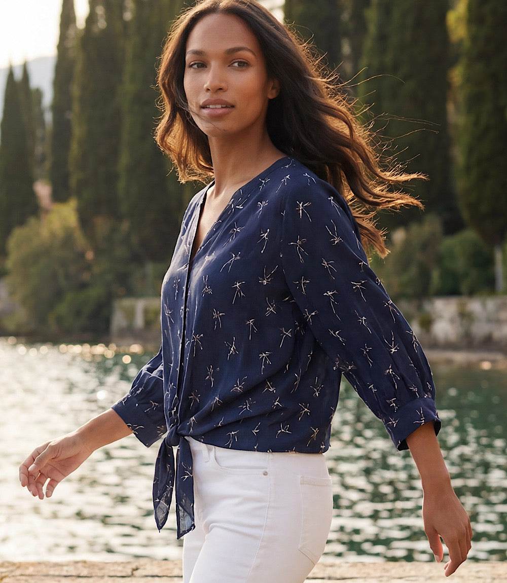 Blouson Sleeve Tie-Front Top