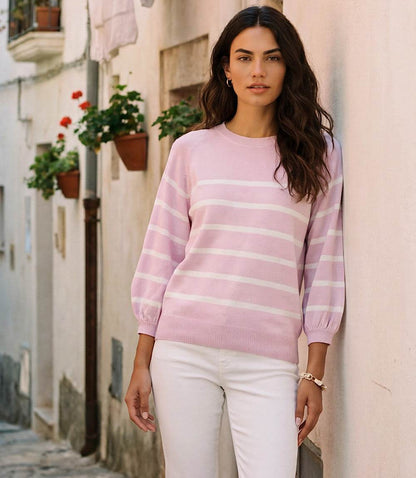 Stripe Puff Sleeve Raglan Sweater
