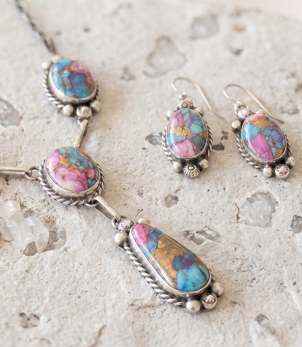 Dahlia Rose Turquoise Lariat Necklace And Earring Set