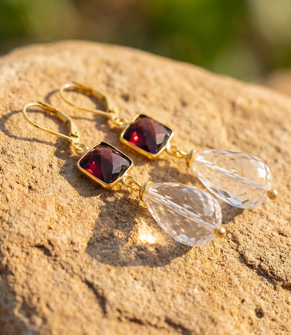 Tigers Eye And Crystal Earrings