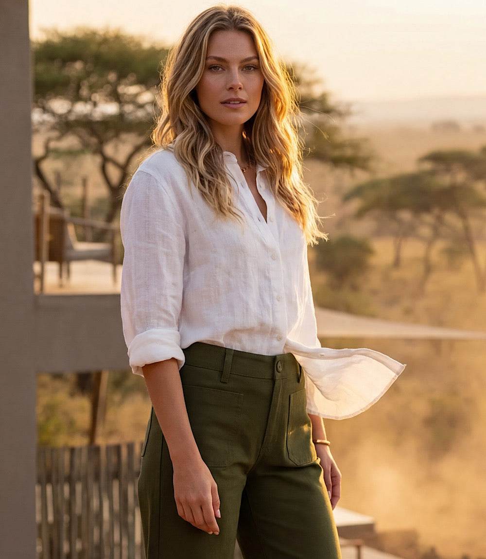 Stripe Linen Roll-Tab Shirt