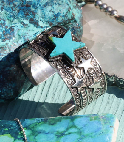 Sterling Silver Turquoise Star Cuff Bracelet